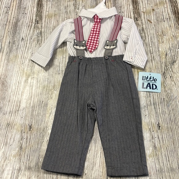 NWT Little Lad Baby Boy's 3 Piece Shirt, Pants and suspender elastic Set- - Picture 1 of 6